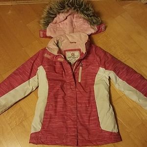 Girls 10/12 Pink &White Hooded Snow Jacket